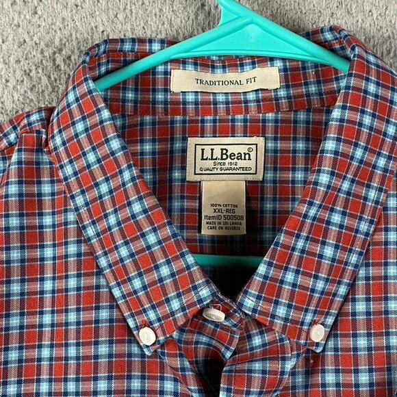 L.L. Bean Traditional Fit Button Down Shirt Men's 2XL Blue Red Plaid Preppy - Picture 3 of 8